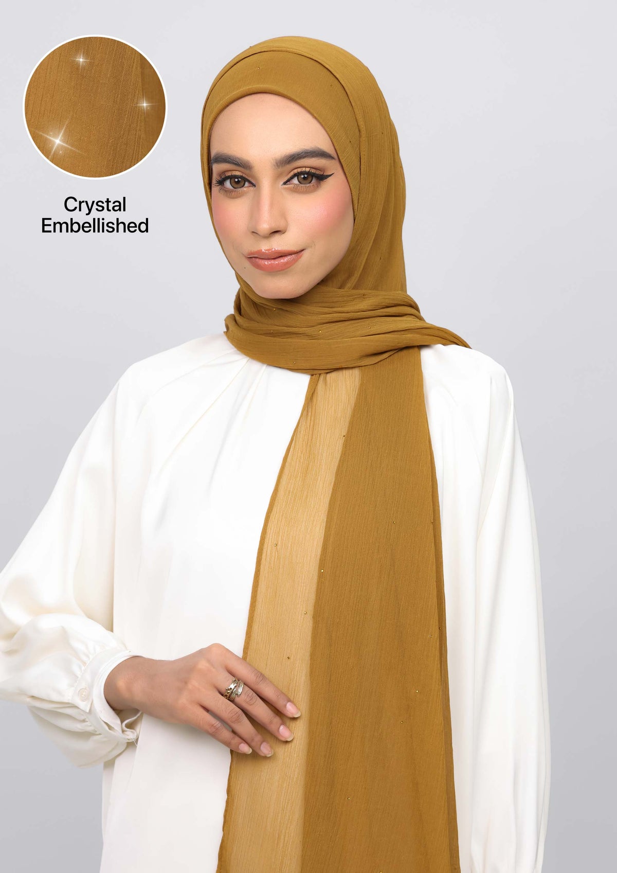 Dark Olive Crystals - Crinkled Chiffon