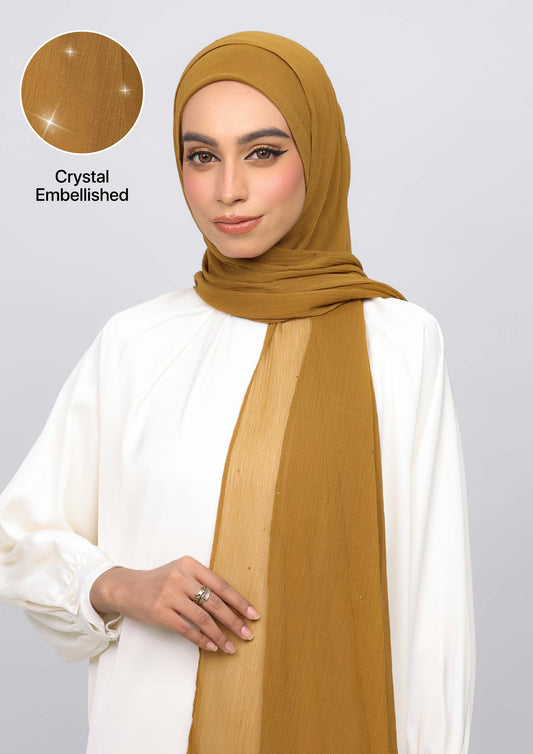 Dark Olive Crystals - Crinkled Chiffon