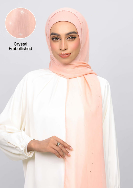 Peachy Beige Crystals - Crinkled Chiffon
