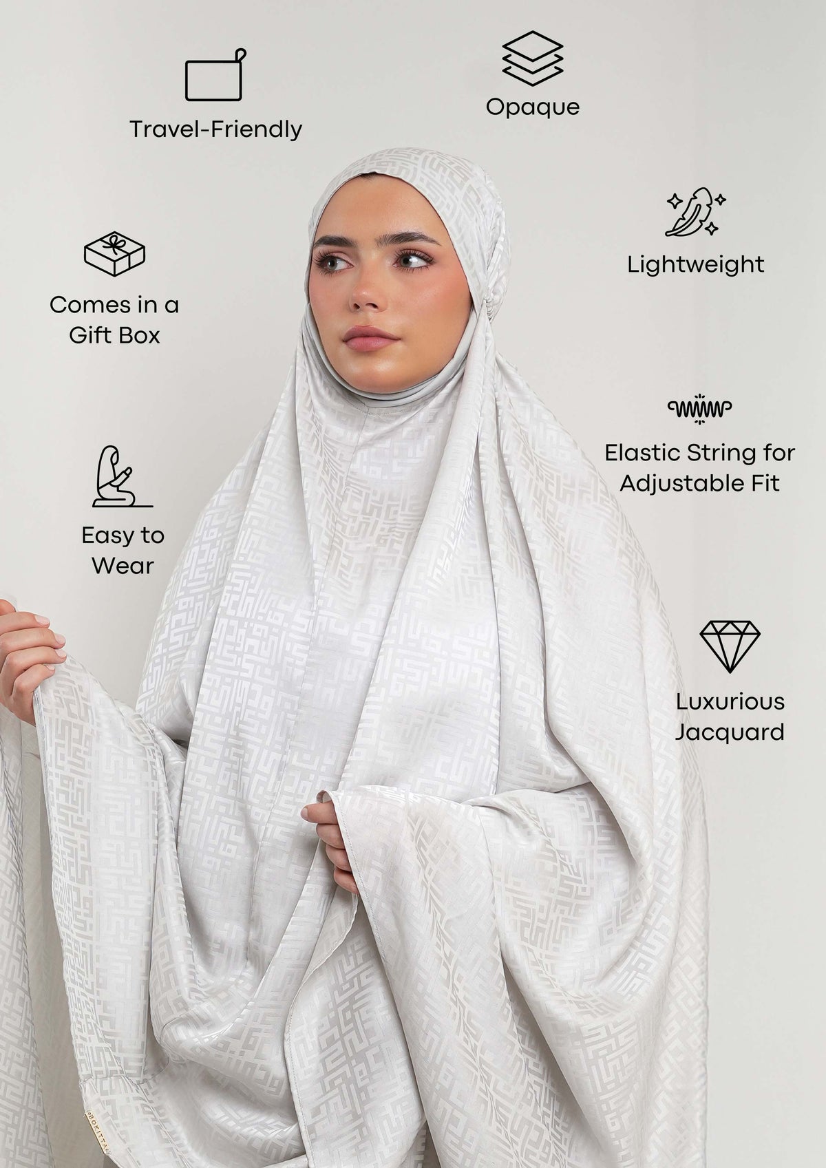 Monogram Gray - Women Prayer Set - Plain Jacquard Satin