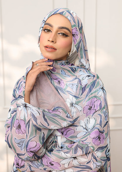 Tie Front Abaya & Shawl Set - Lavender Dreams