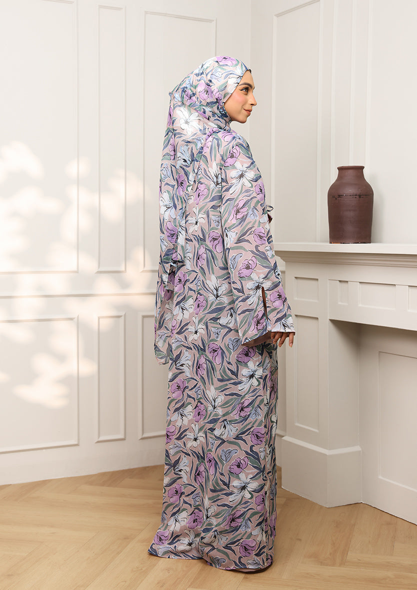 Tie Front Abaya & Shawl Set - Lavender Dreams