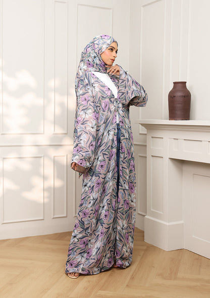 Tie Front Abaya & Shawl Set - Lavender Dreams