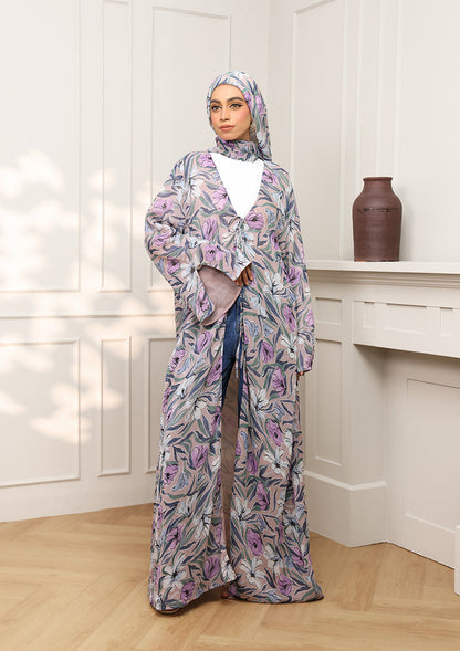 Tie Front Abaya & Shawl Set - Lavender Dreams