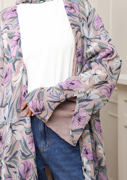 Tie Front Abaya & Shawl Set - Lavender Dreams