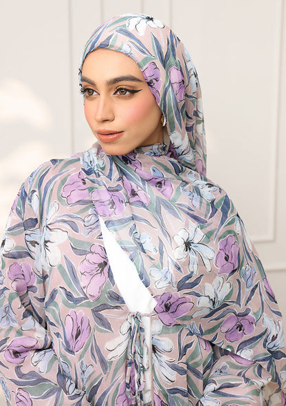 Tie Front Abaya & Shawl Set - Lavender Dreams