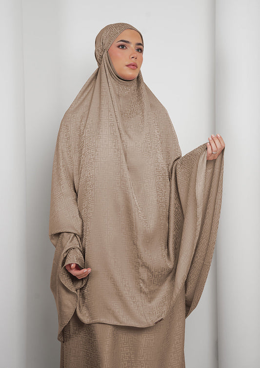 Monogram Khaki - Women Prayer Set - Plain Jacquard Satin