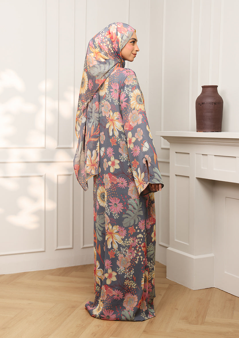 Tie Front Abaya & Shawl Set - Tropical Dawn