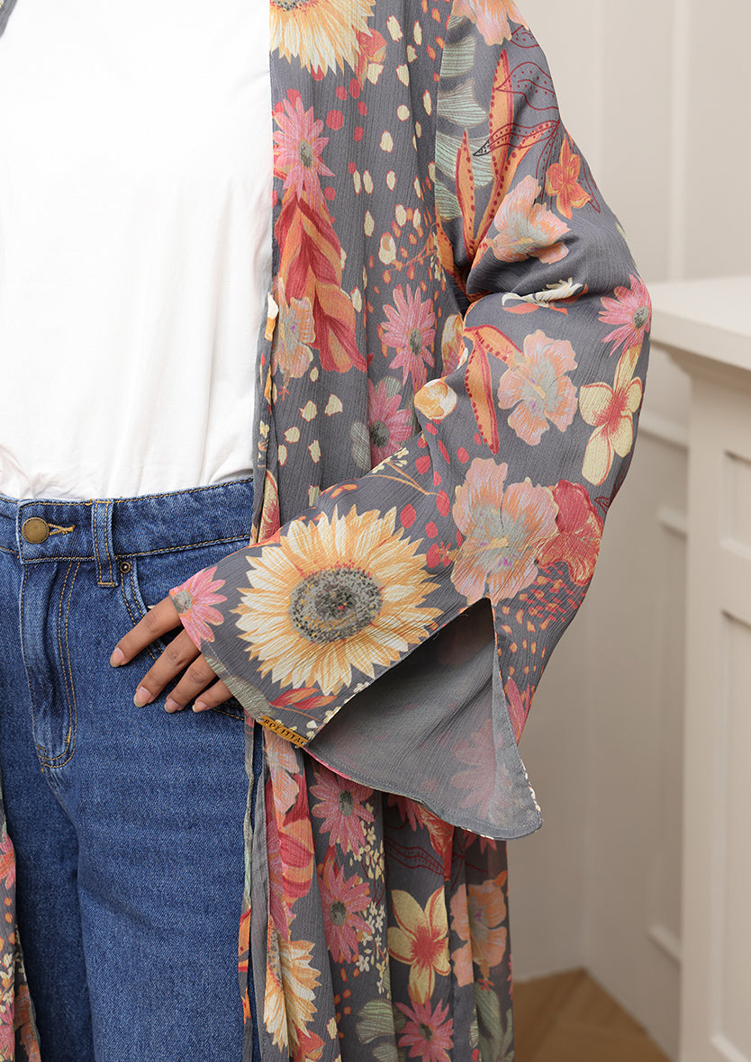 Tie Front Abaya & Shawl Set - Tropical Dawn