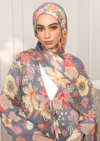 Tie Front Abaya & Shawl Set - Tropical Dawn