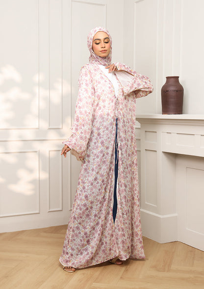 Tie Front Abaya & Shawl Set - Wild Rose