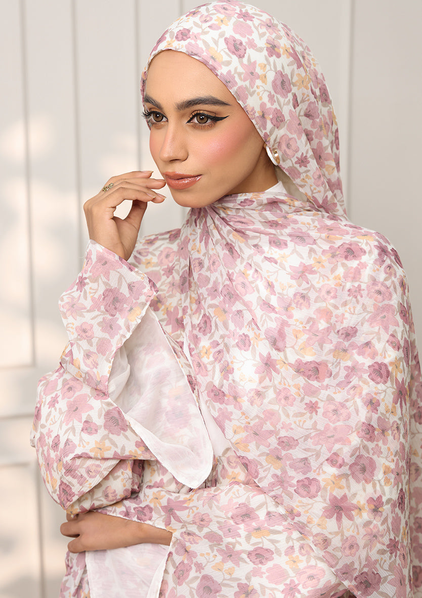 Tie Front Abaya & Shawl Set - Wild Rose