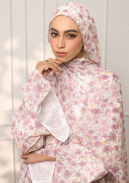 Tie Front Abaya & Shawl Set - Wild Rose